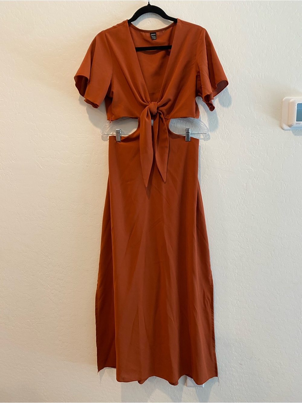 SHEIN Tie-Front Rust Midi Dress - Picture 1 of 10